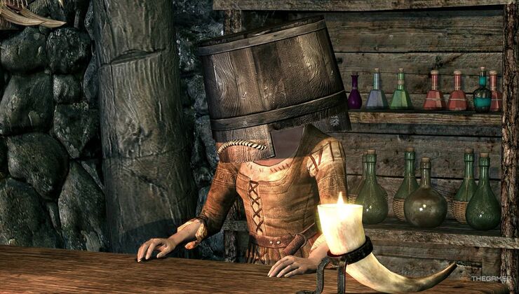 Skyrim NPC with a bucket on their head